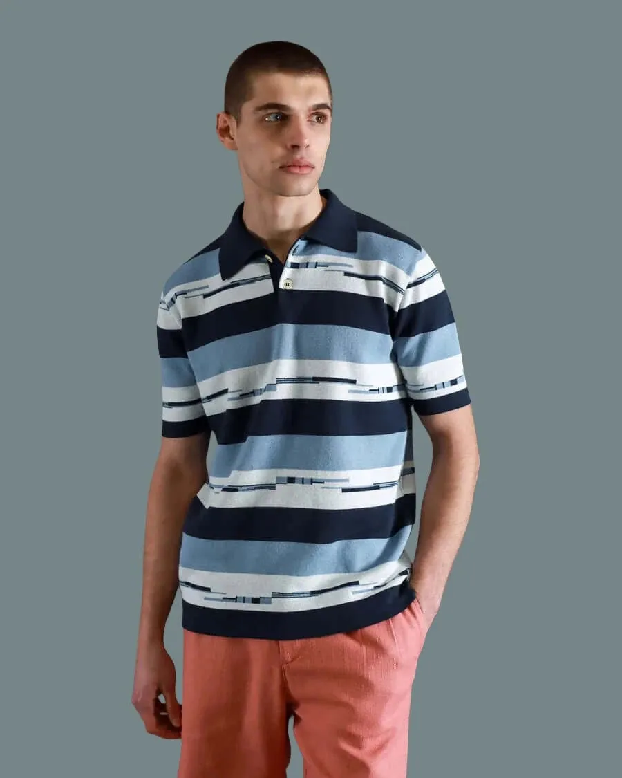 Far Afield KIER Polo Allure Blue Navy Pixel Stripe