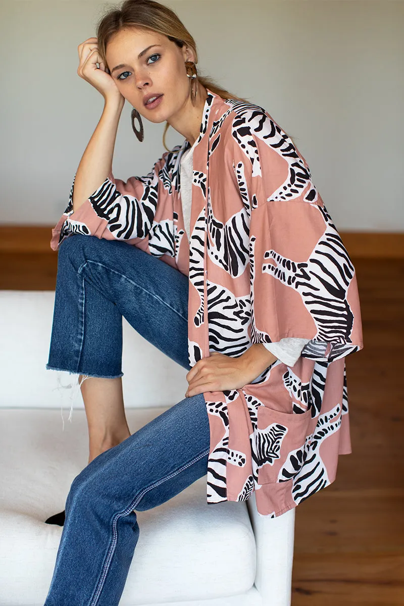 Fete Kimono - Zebra Muted Clay