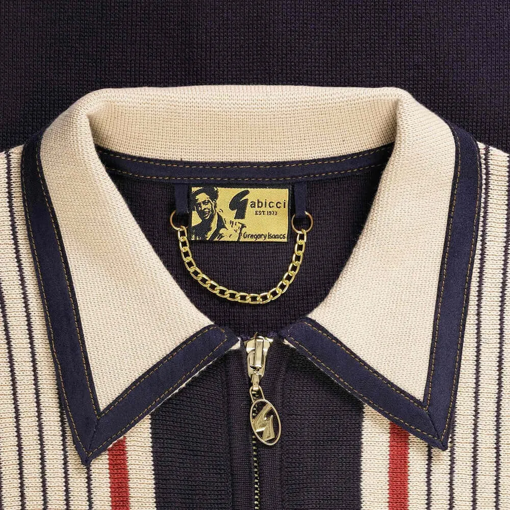 Gabicci Vintage MILO Knitted Zip Polo Navy.