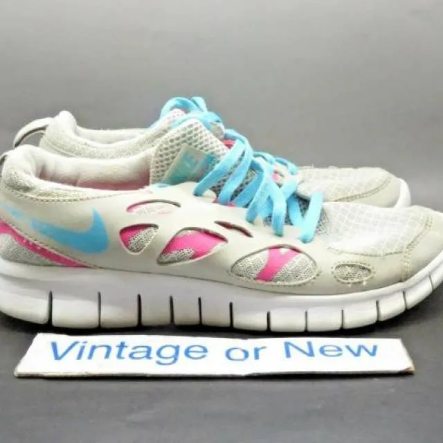 Girls nike free run 2 platinum pink flash running shoes 599728-008 sz 5y