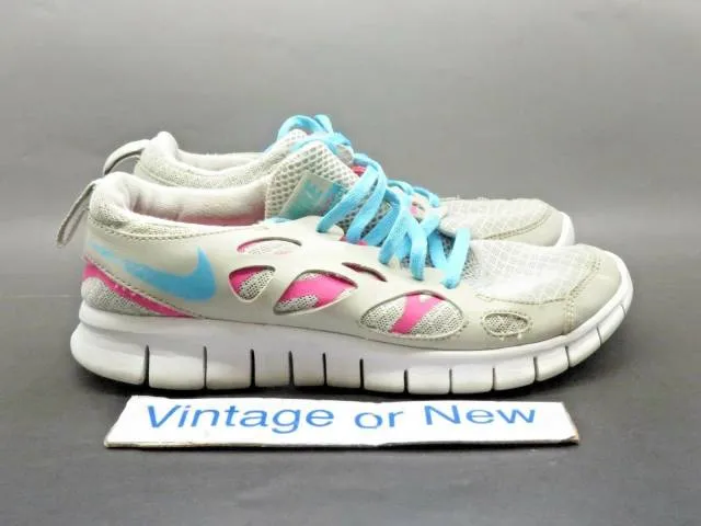 Girls nike free run 2 platinum pink flash running shoes 599728-008 sz 5y