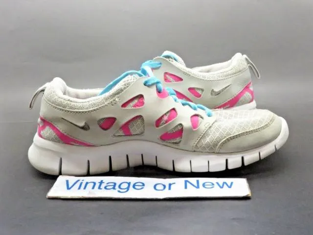 Girls nike free run 2 platinum pink flash running shoes 599728-008 sz 5y