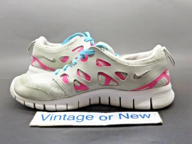 Girls nike free run 2 platinum pink flash running shoes 599728-008 sz 5y