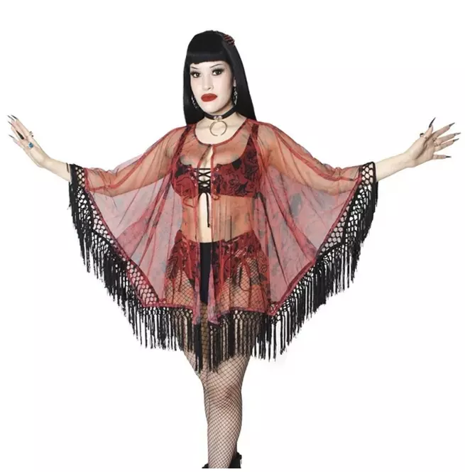 Gothic Women's Fringe Trim Devil Disguise Mesh Cape