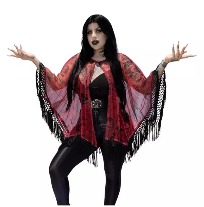 Gothic Women's Fringe Trim Devil Disguise Mesh Cape