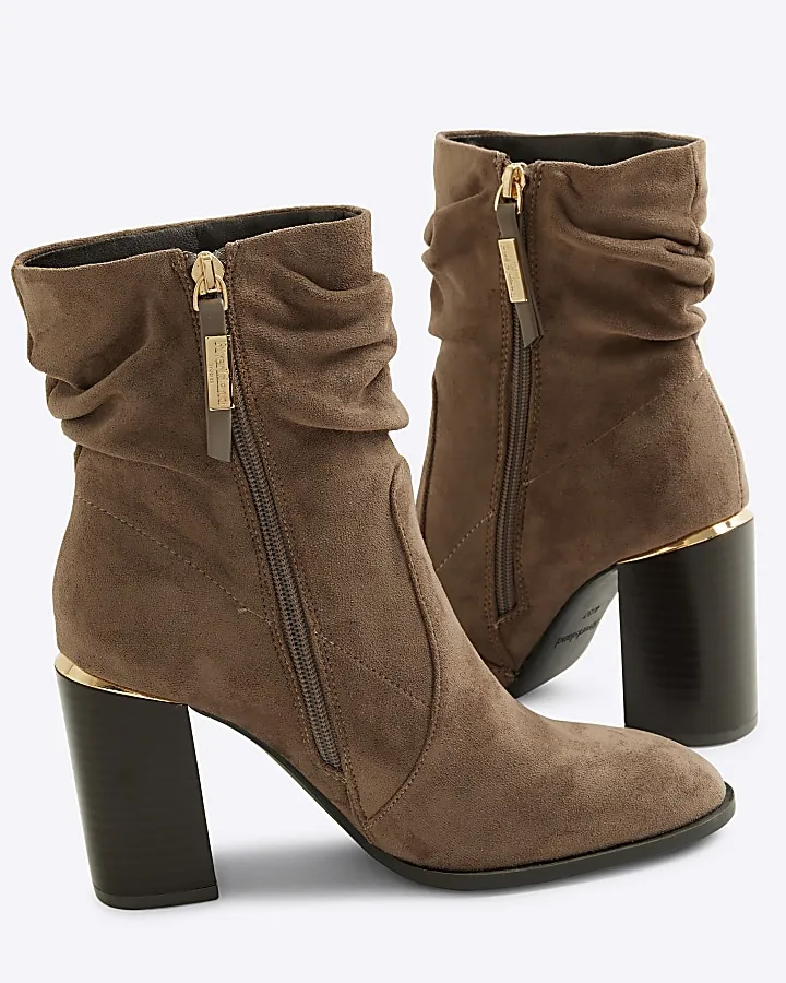 Grey Slouch Heeled Ankle Boots