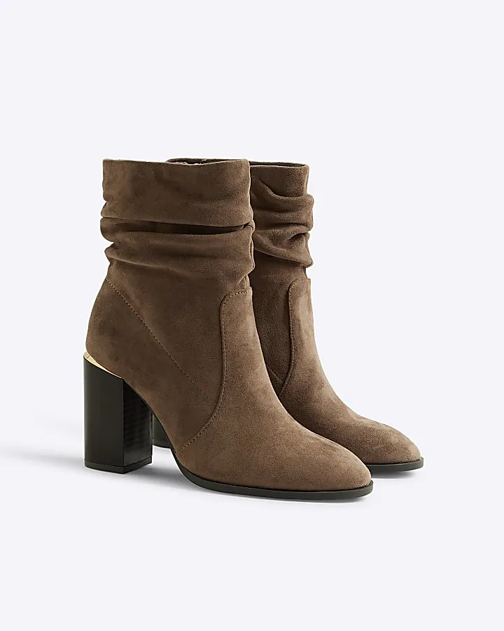 Grey Slouch Heeled Ankle Boots