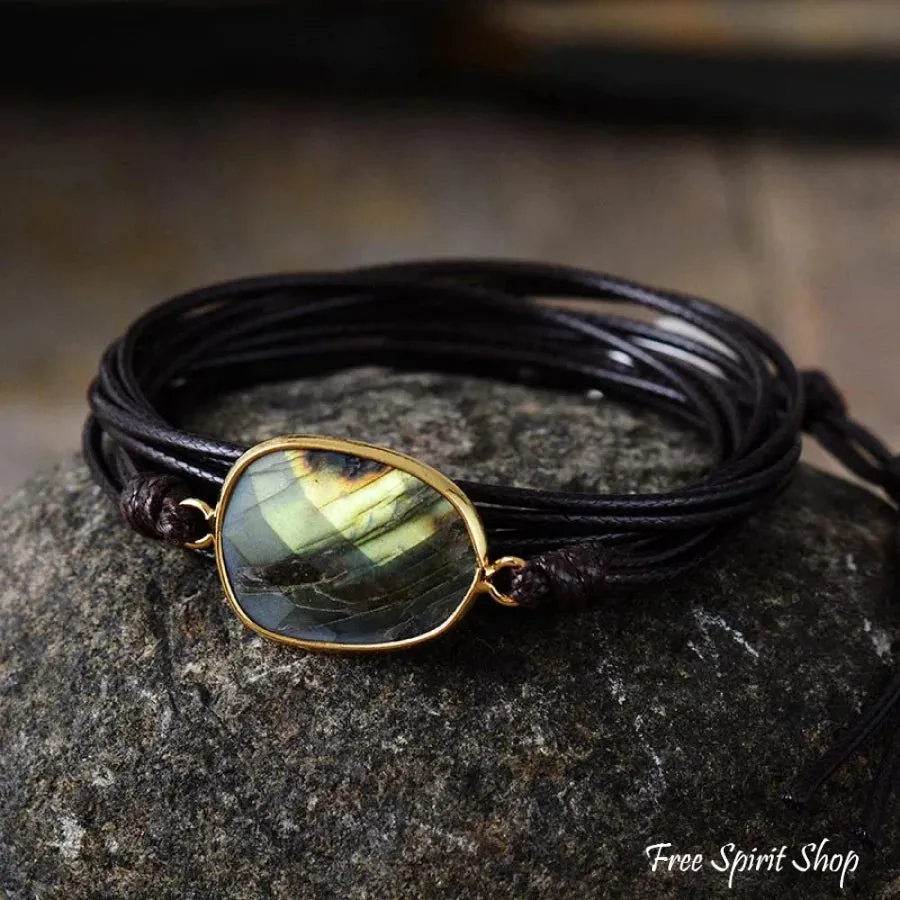 Handmade Natural Labradorite Gemstone Wrap Bracelet