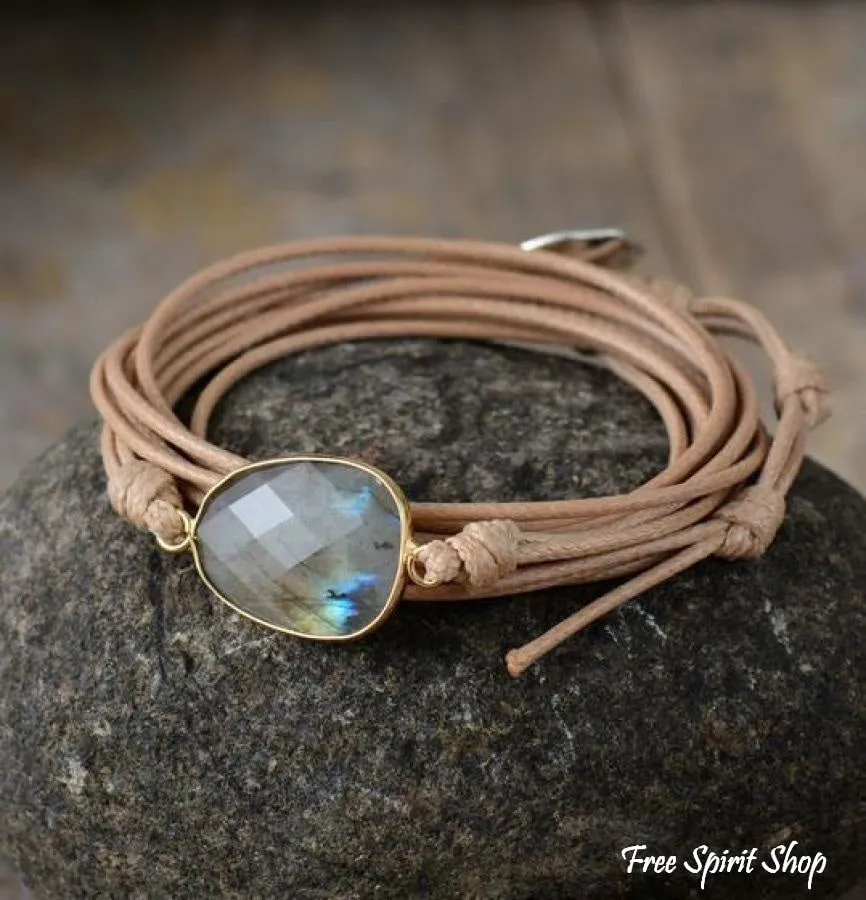 Handmade Natural Labradorite Gemstone Wrap Bracelet