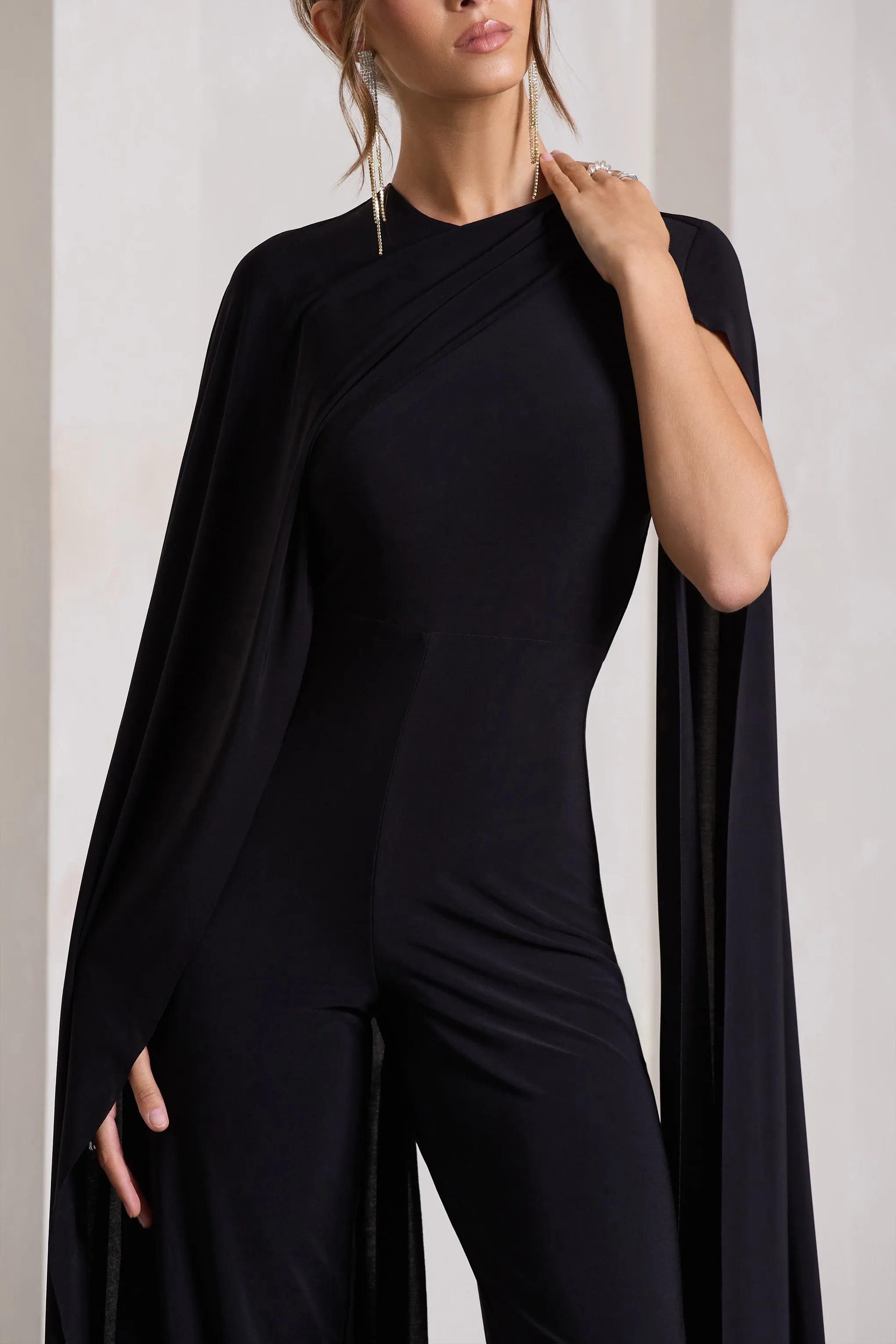 Harley | Black Straight-Leg Jumpsuit With Cape Sleeves