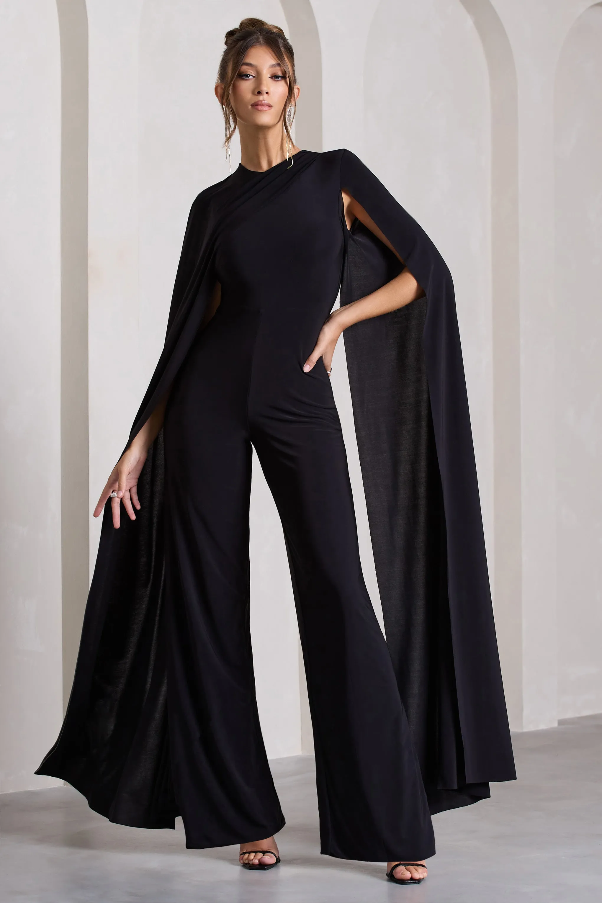 Harley | Black Straight-Leg Jumpsuit With Cape Sleeves