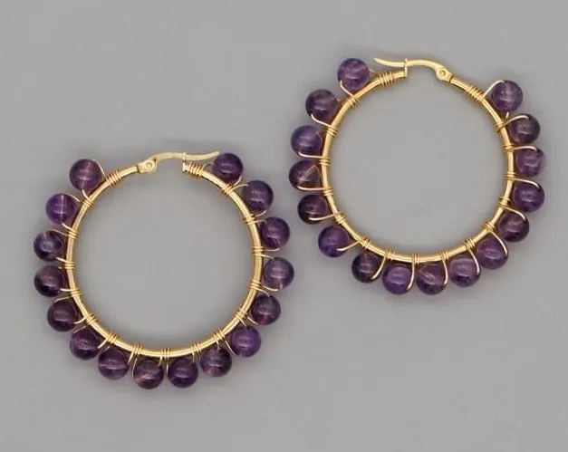 Heather Hand Wrap Hoop Earrings (19 stone options)