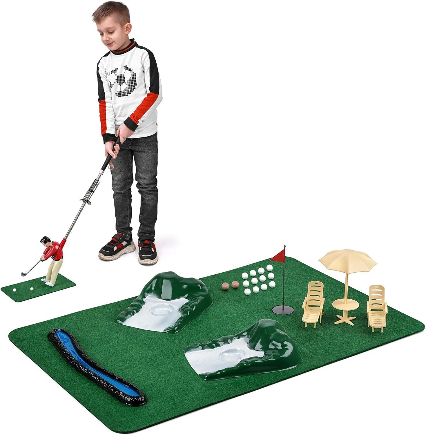 Indoor Mini Golf Game with Single Golfer Course.