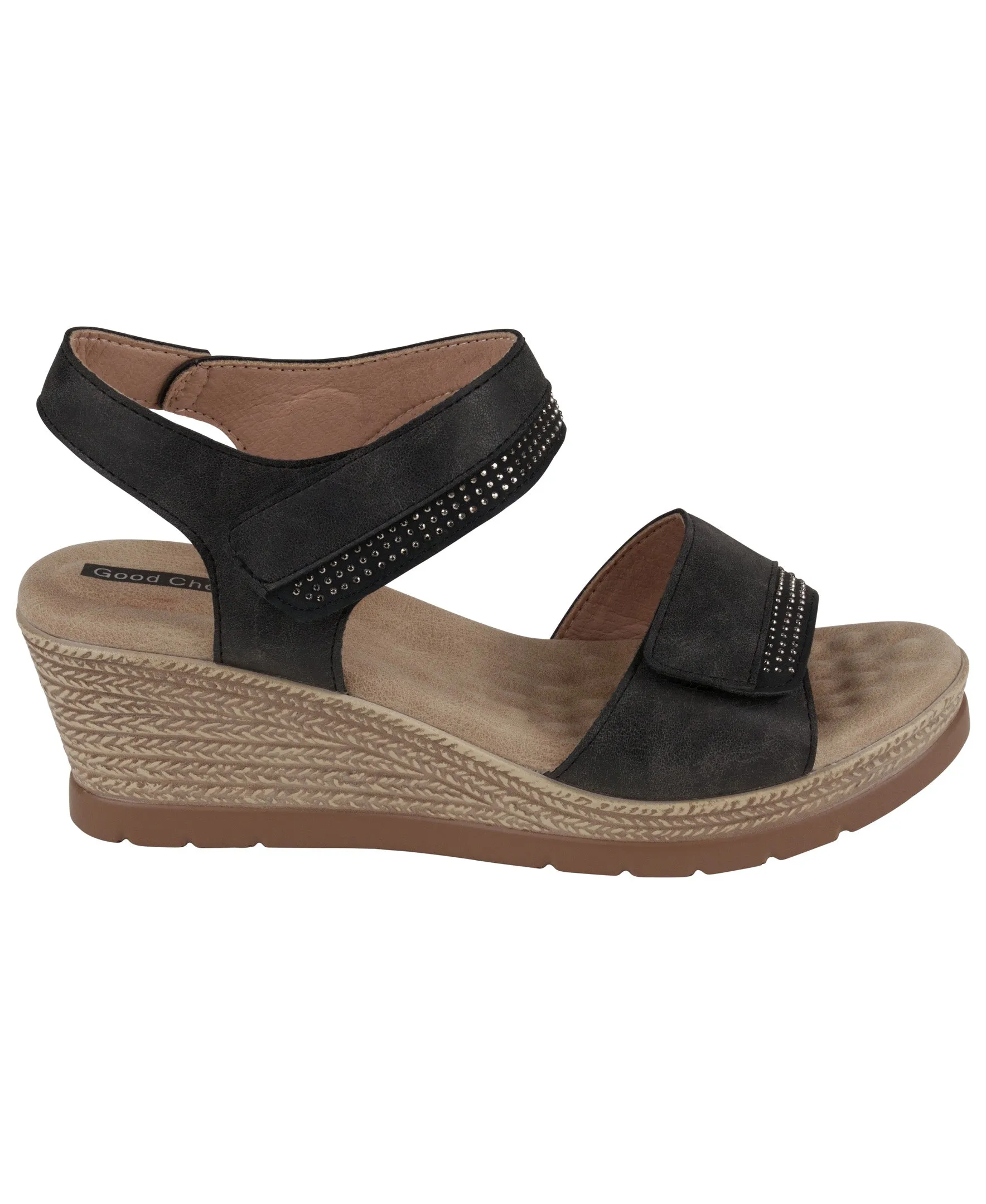 Jorda Black Wedge Sandals