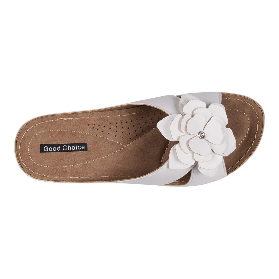 Joy White Flower Comfort Flat Sandals