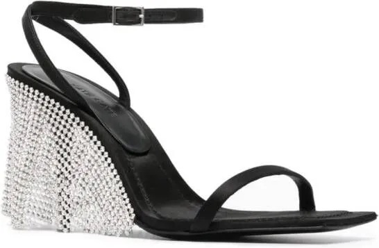 Kate Cate 90mm crystal-embellished satin leather sandals Black