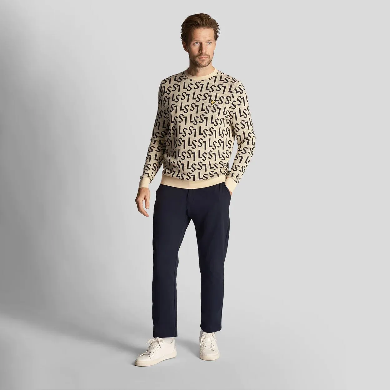 Knitted Crew Neck Sand Dune - Monogram SS24