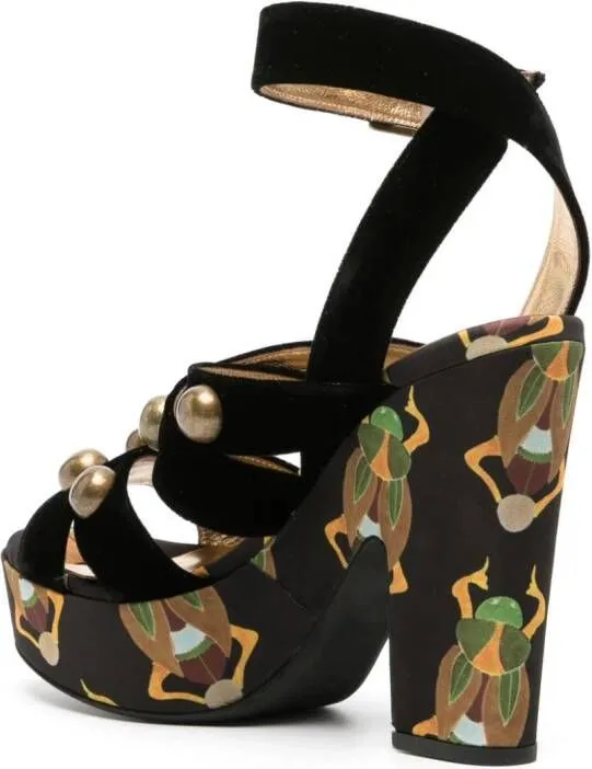 La DoubleJ Medal Wedge 140mm sandals Black