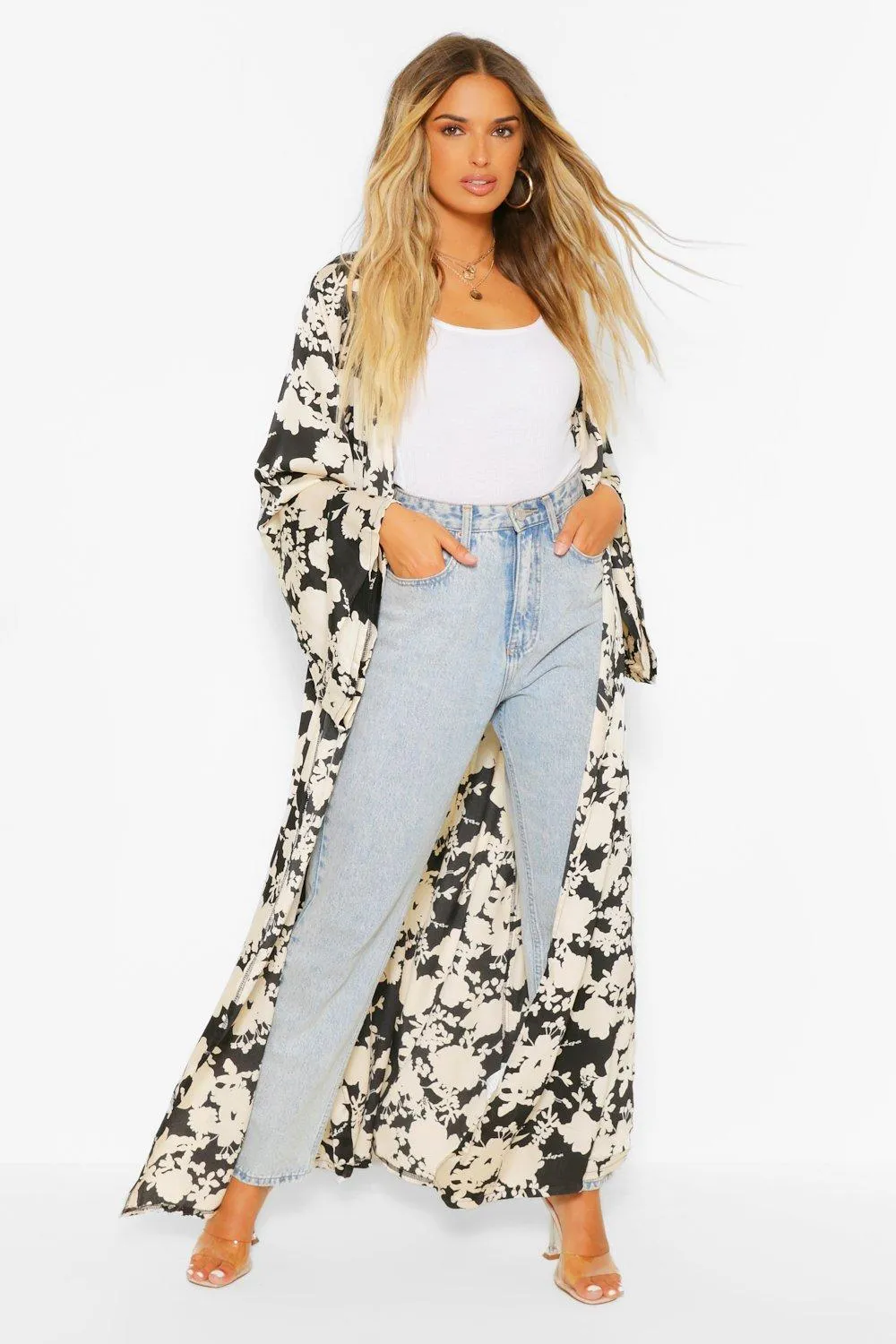 Large Floral Print Split Detail Kimono