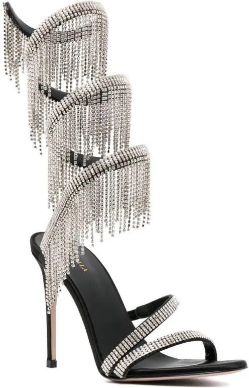 Le Silla Jewels 105mm fringe-detail sandals Black