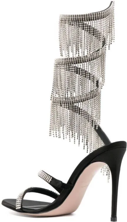 Le Silla Jewels 105mm fringe-detail sandals Black