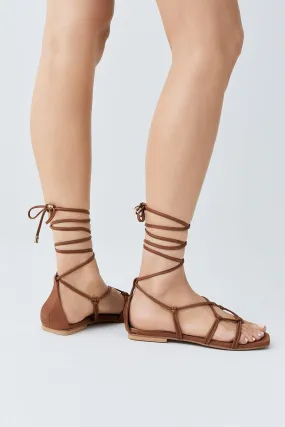 Leather Ghille Tie Flat Sandals | Karen Millen