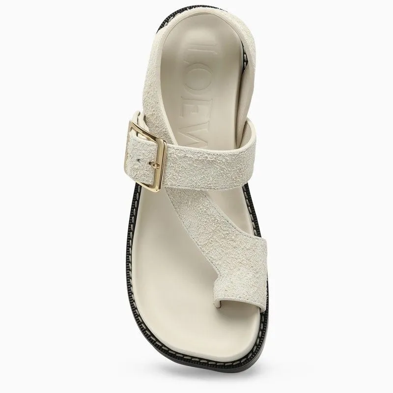 LOEWE Ivory Suede Heeled Slippers - Adjustable Buckle Strap, Architectural Heel