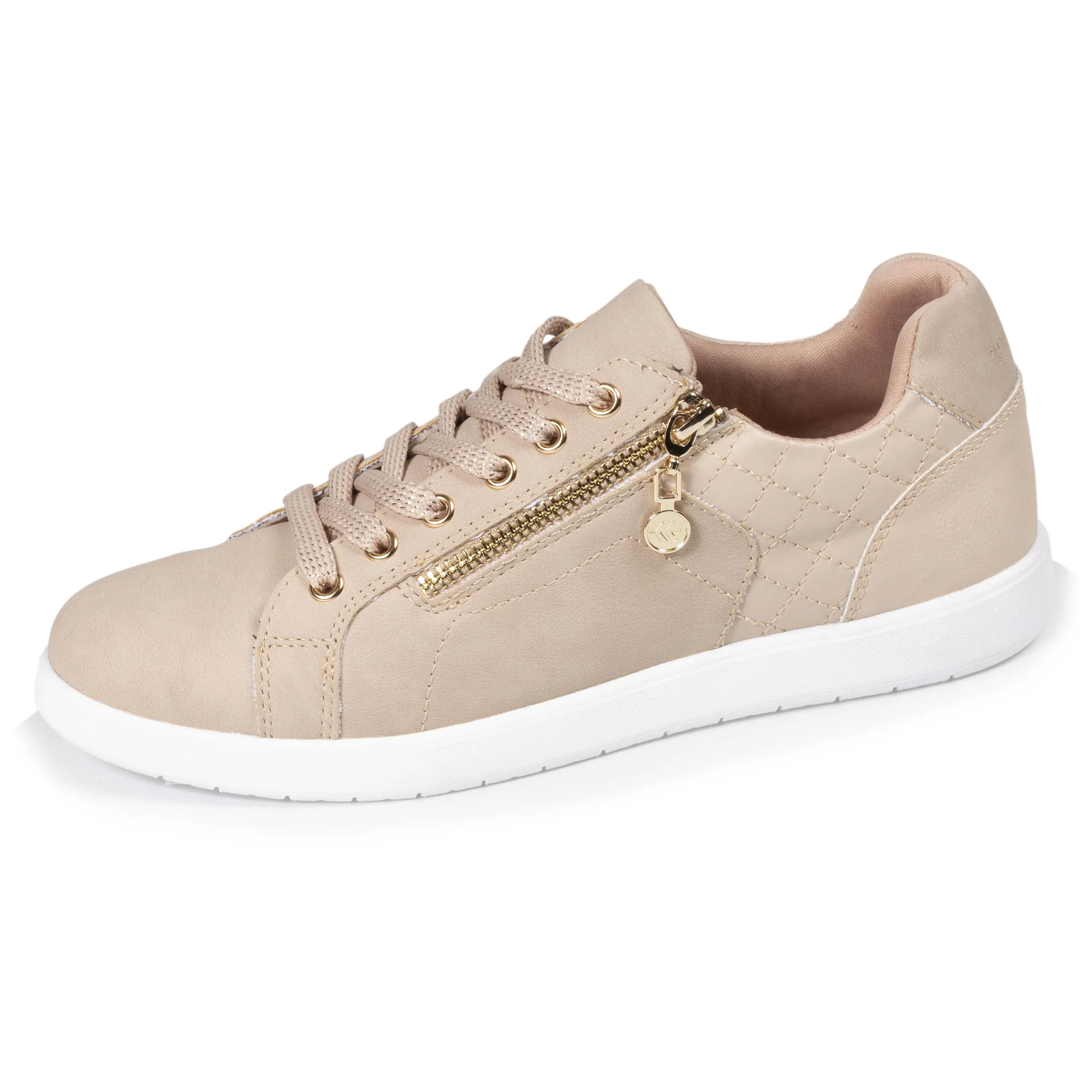 Low-top women's sneakers COMFORT PLUS with zip closure in beige.