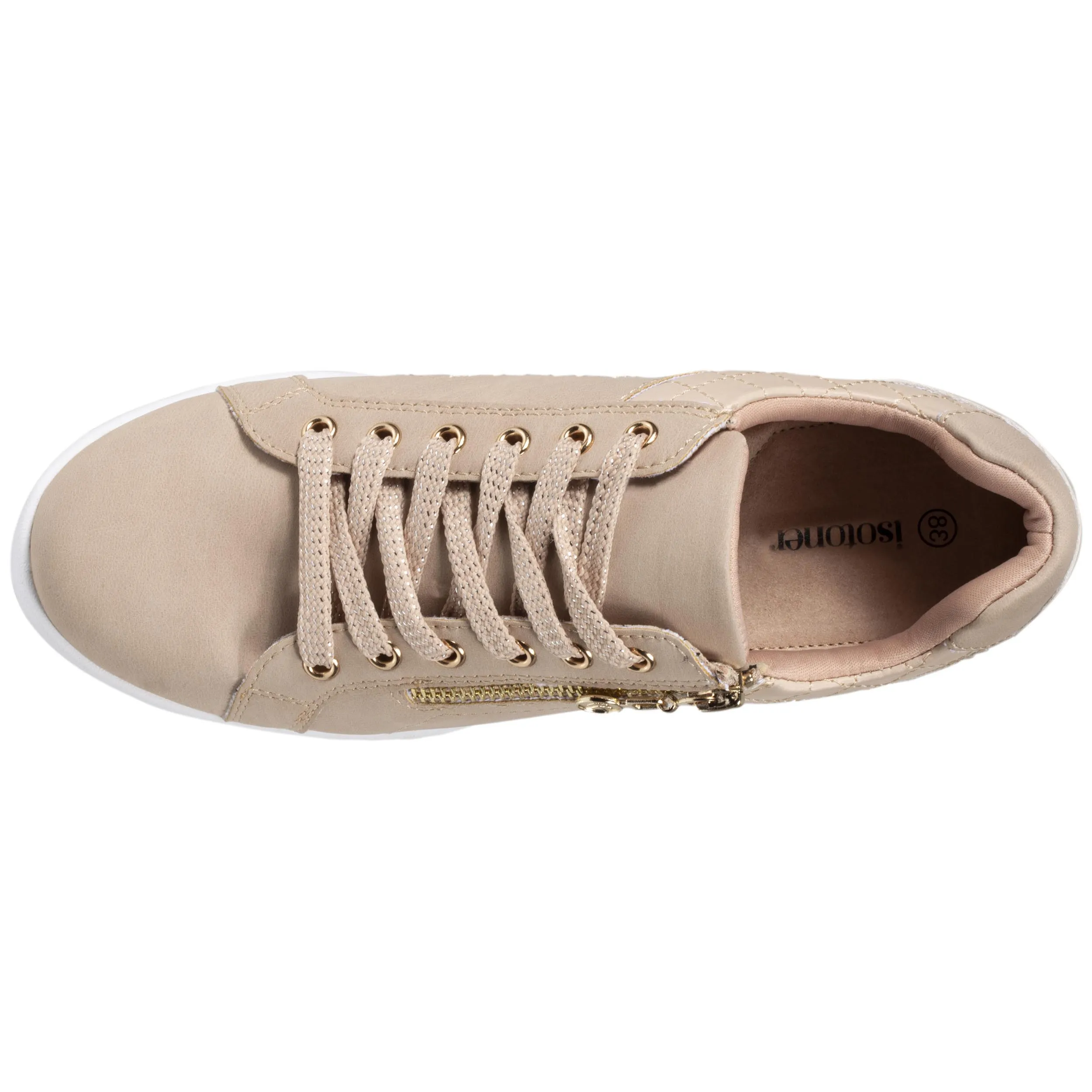 Low-top women's sneakers COMFORT PLUS with zip closure in beige.