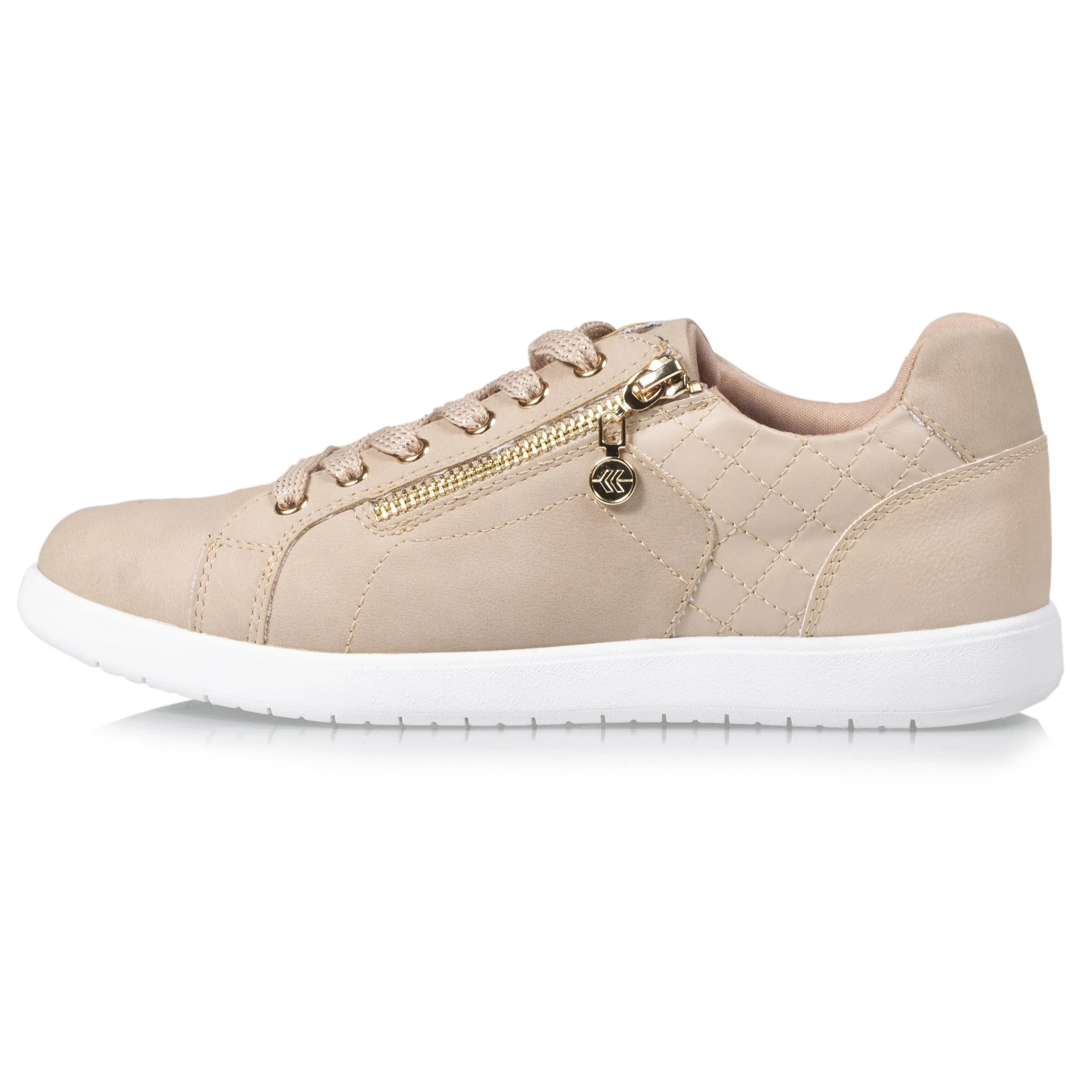 Low-top women's sneakers COMFORT PLUS with zip closure in beige.