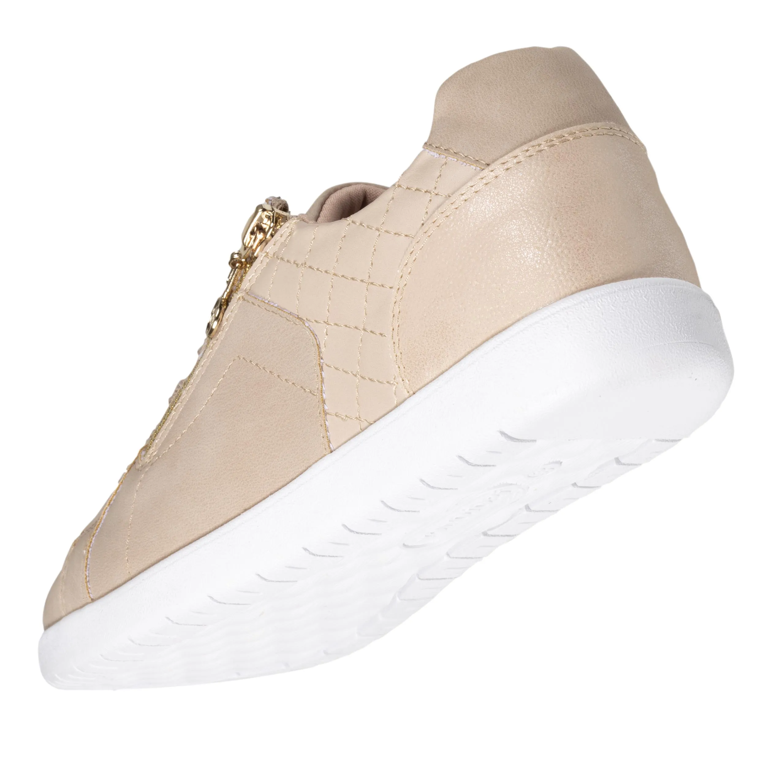 Low-top women's sneakers COMFORT PLUS with zip closure in beige.