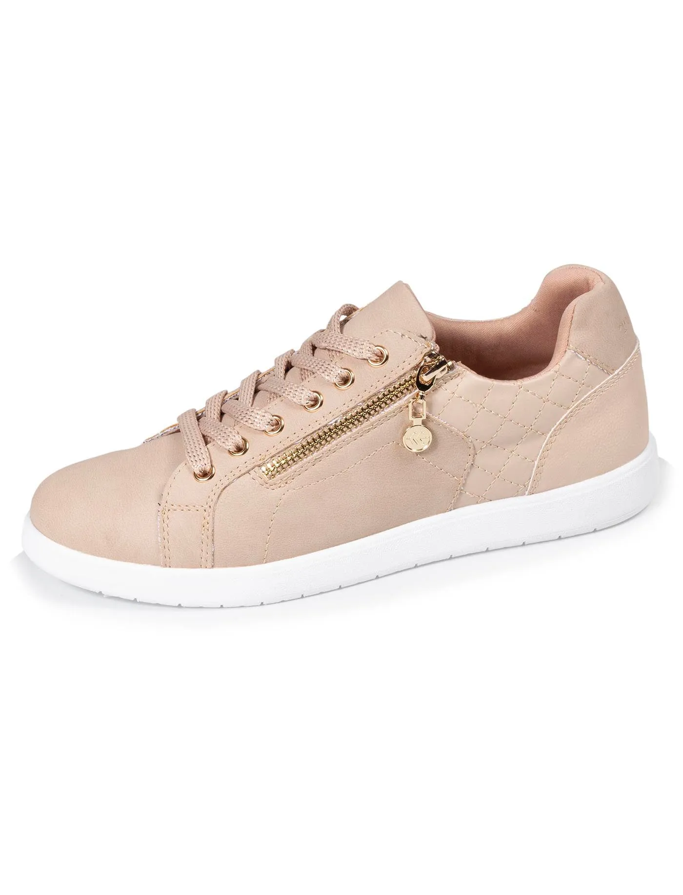 Low-top women's sneakers COMFORT PLUS with zip closure in beige.