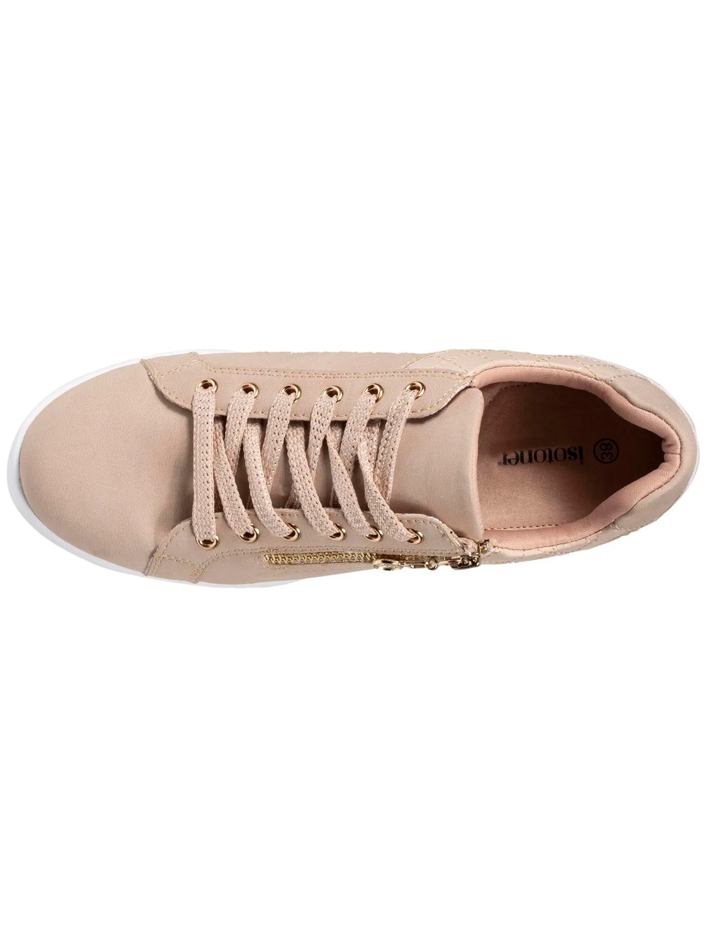 Low-top women's sneakers COMFORT PLUS with zip closure in beige.