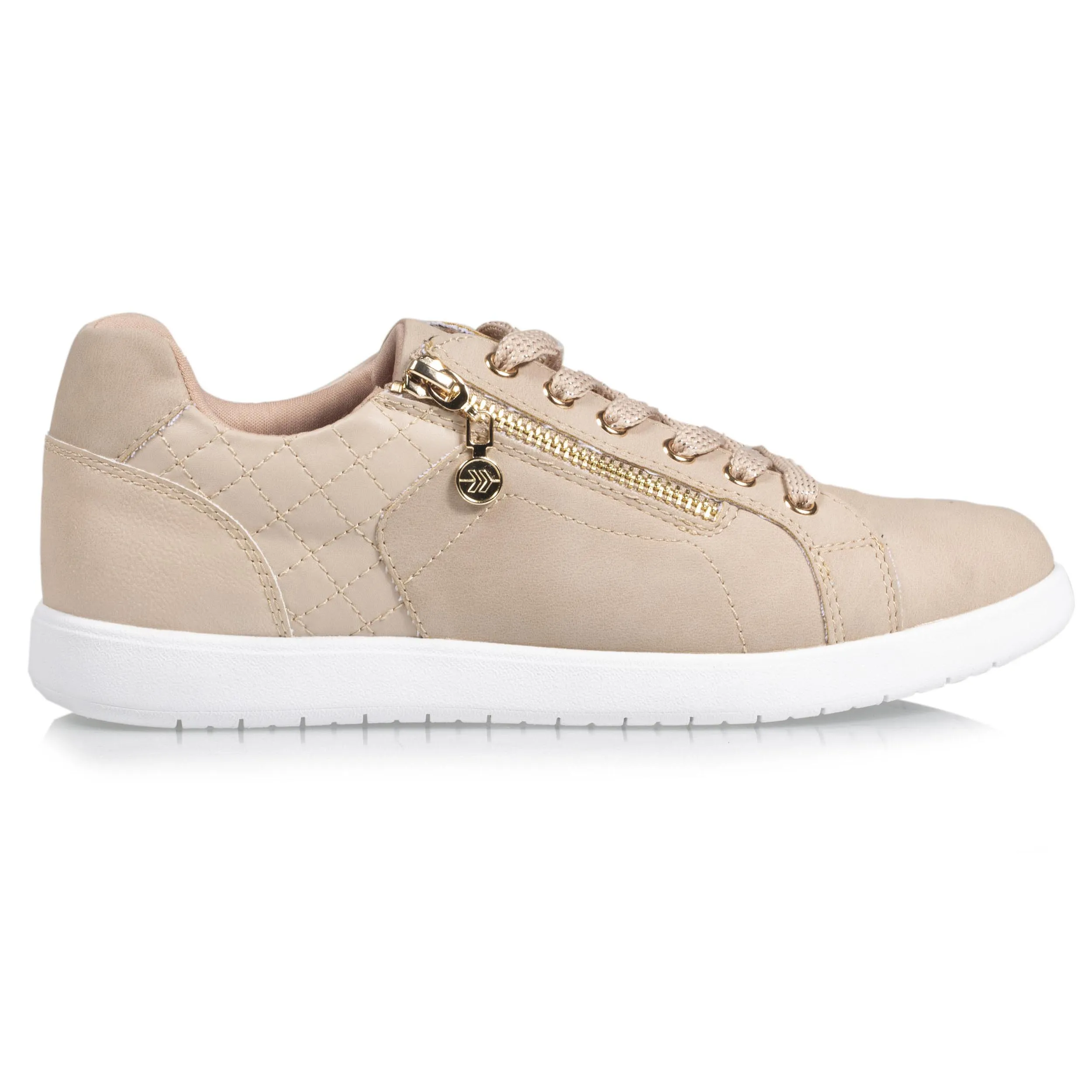 Low-top women's sneakers COMFORT PLUS with zip closure in beige.