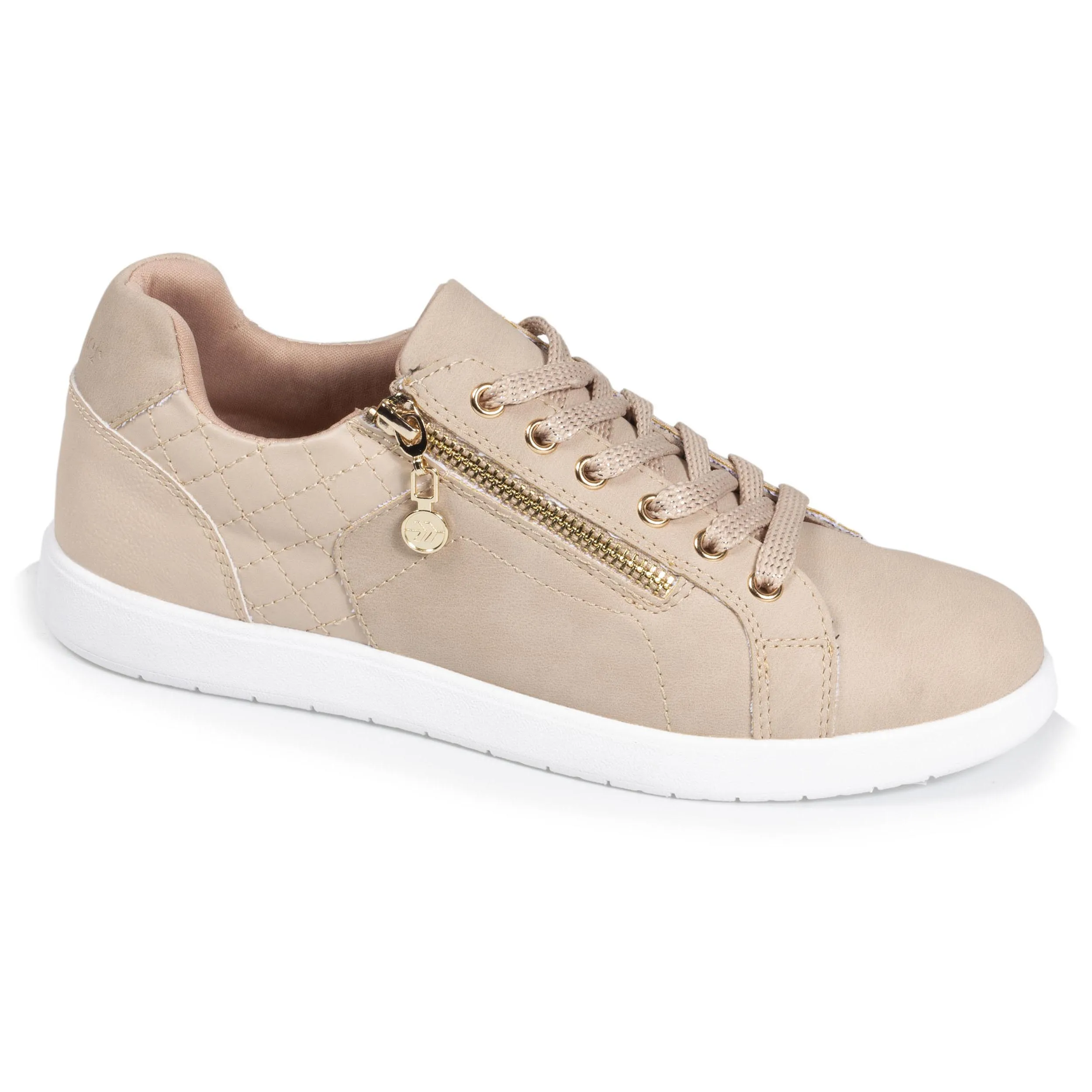 Low-top women's sneakers COMFORT PLUS with zip closure in beige.