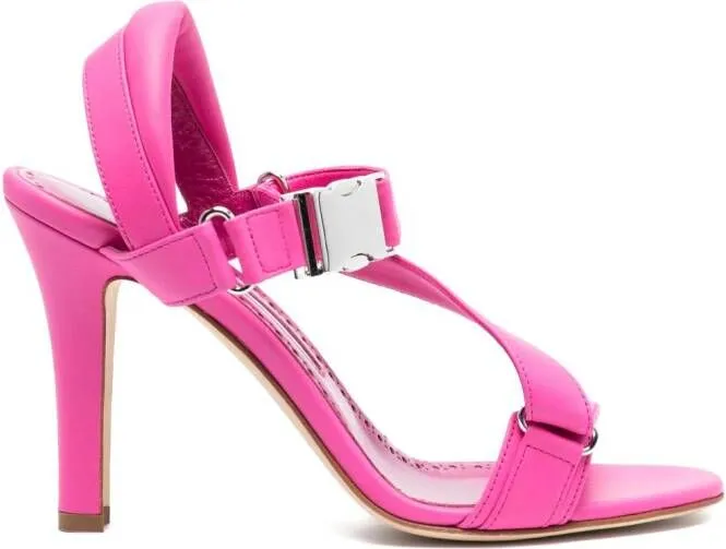 Manolo Blahnik military-buckle 95mm leather sandals Pink