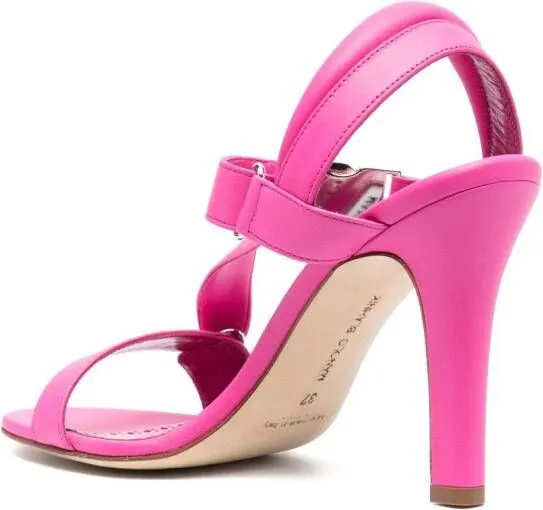 Manolo Blahnik military-buckle 95mm leather sandals Pink