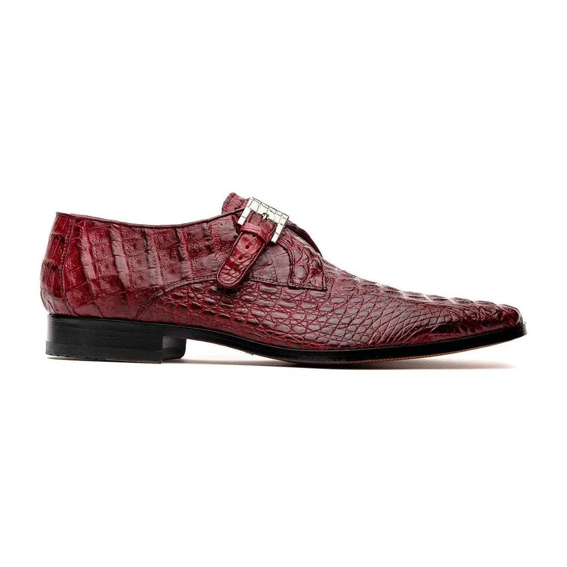 Marco Di Milano Rovigo Men's Shoes Wine Exotic Crocodile Skin Single Monk-Strap Loafers (MDM1000)