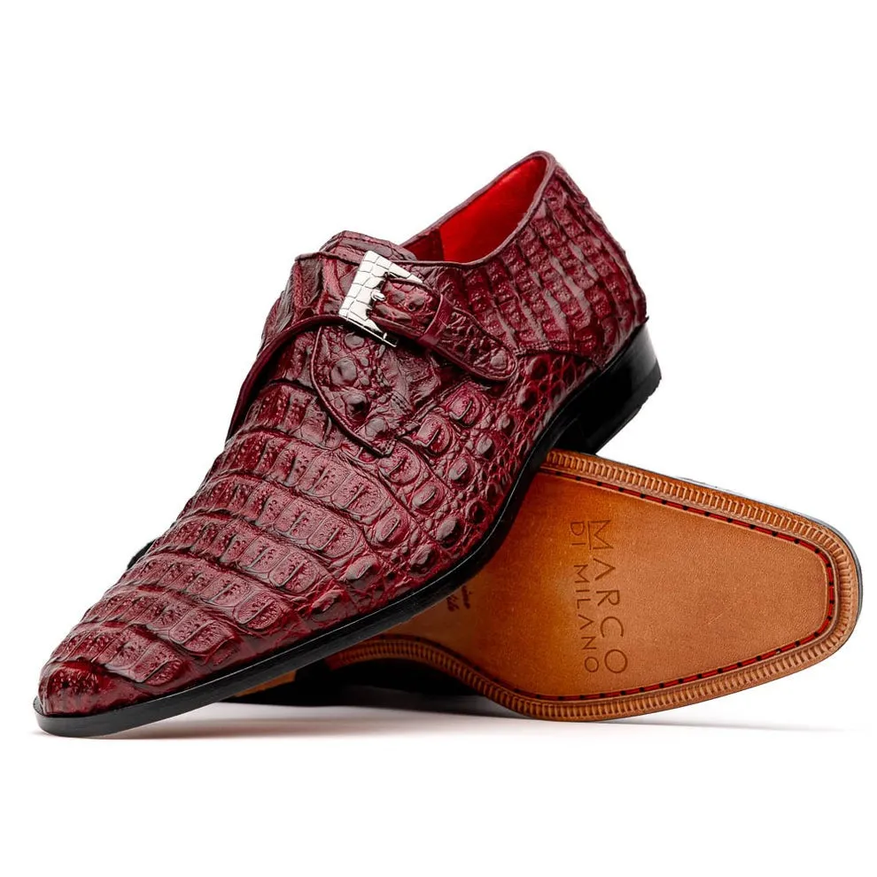 Marco Di Milano Rovigo Men's Shoes Wine Exotic Crocodile Skin Single Monk-Strap Loafers (MDM1000)