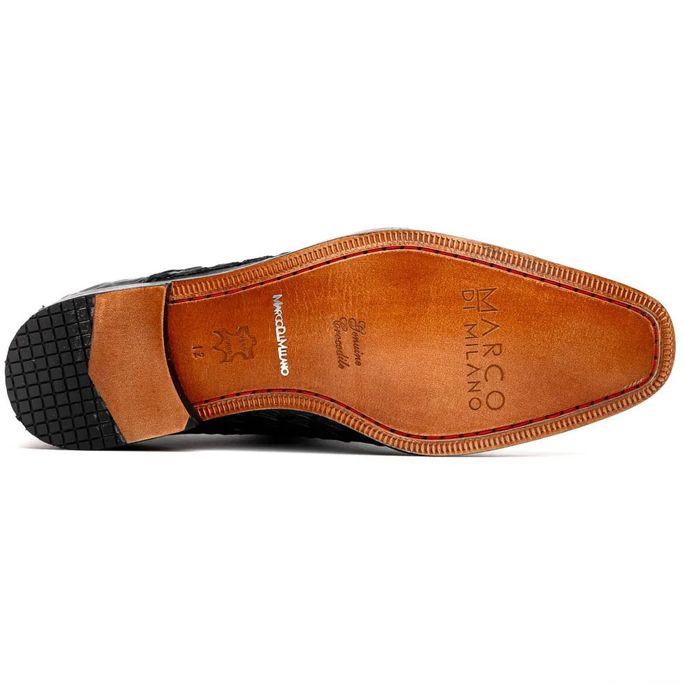 Marco Di Milano Rovigo Men's Shoes Wine Exotic Crocodile Skin Single Monk-Strap Loafers (MDM1000)