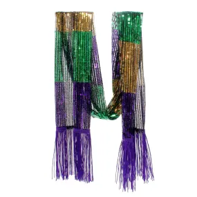 Mardi Gras Sequined Scarf with Purple Fringe