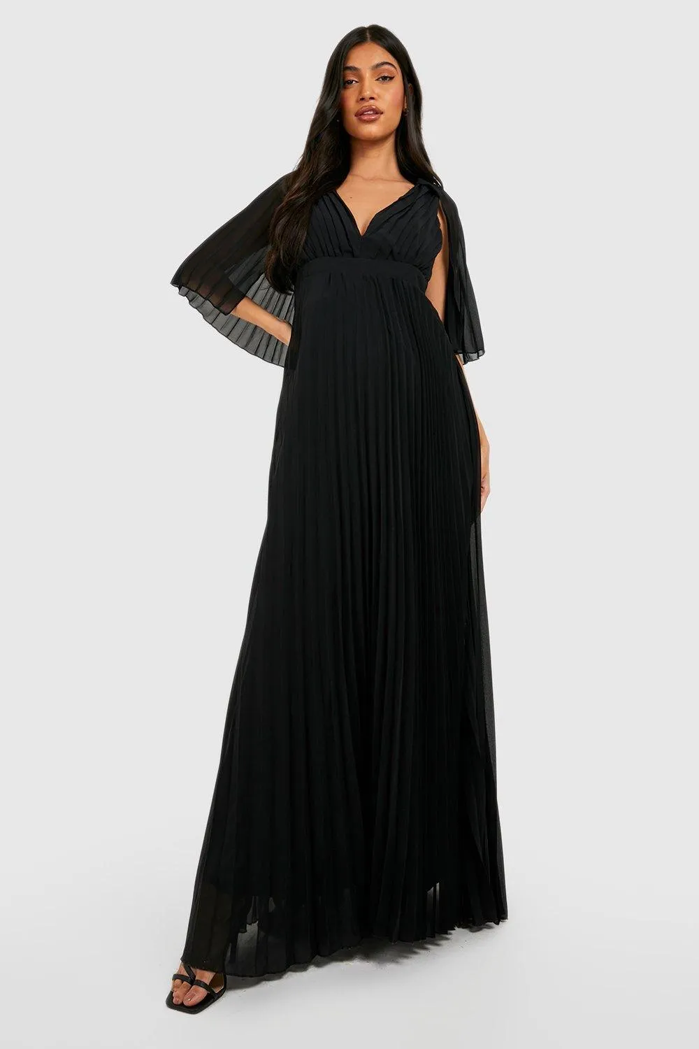 Maternity Occasion Pleated Cape Detail Maxi Dress