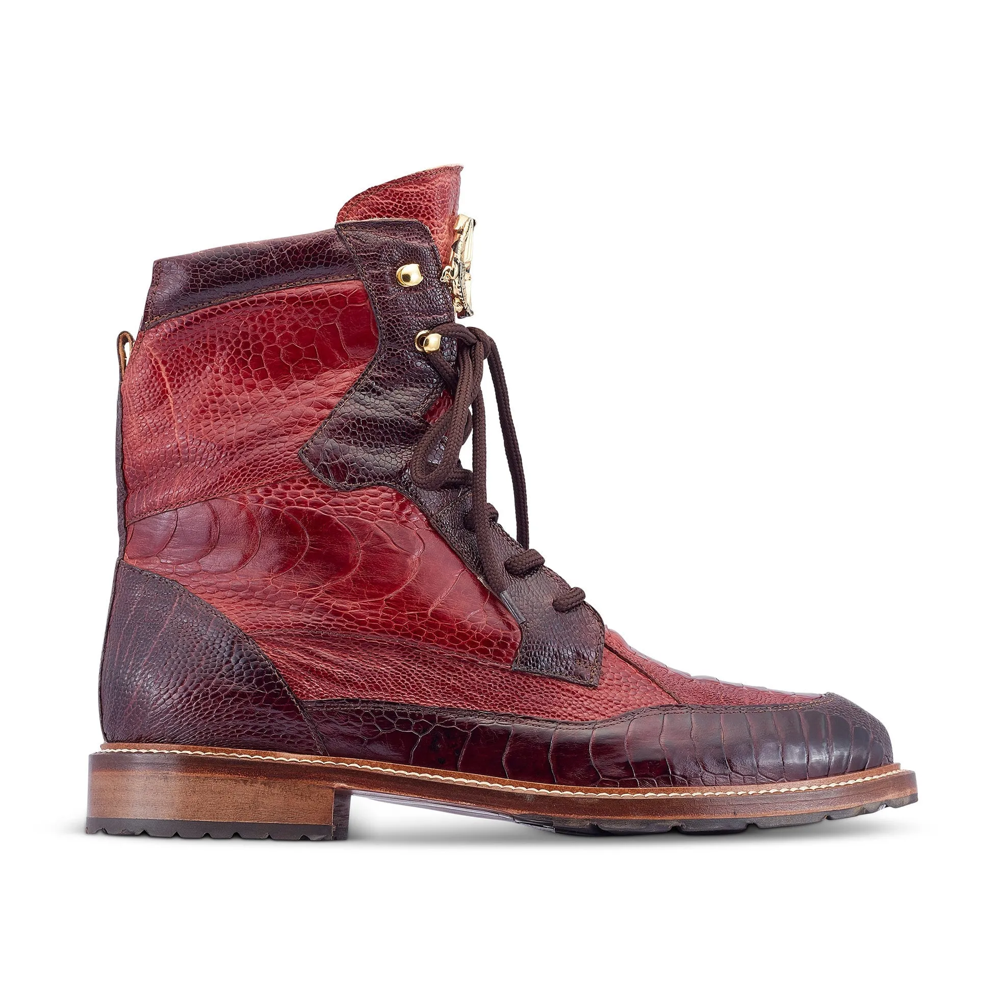 Mauri Recon 4989 Men's Shoes T Moro Red & Gold Exotic Ostrich Combat Boots (MA5482)