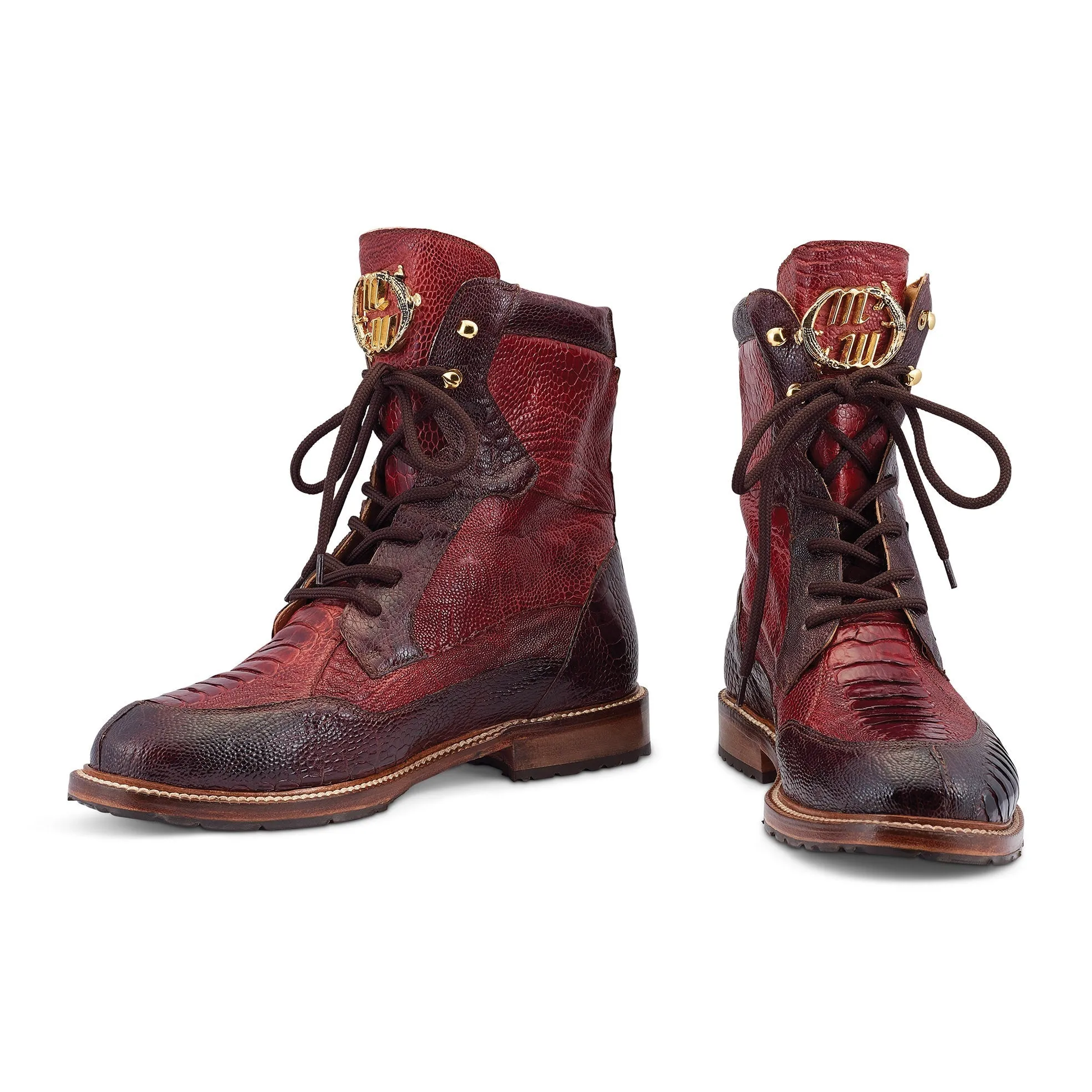 Mauri Recon 4989 Men's Shoes T Moro Red & Gold Exotic Ostrich Combat Boots (MA5482)