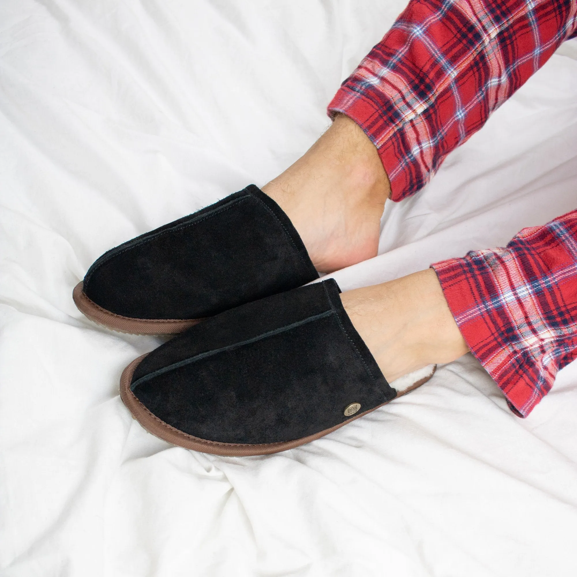 Men's Black Sheepskin Slippers