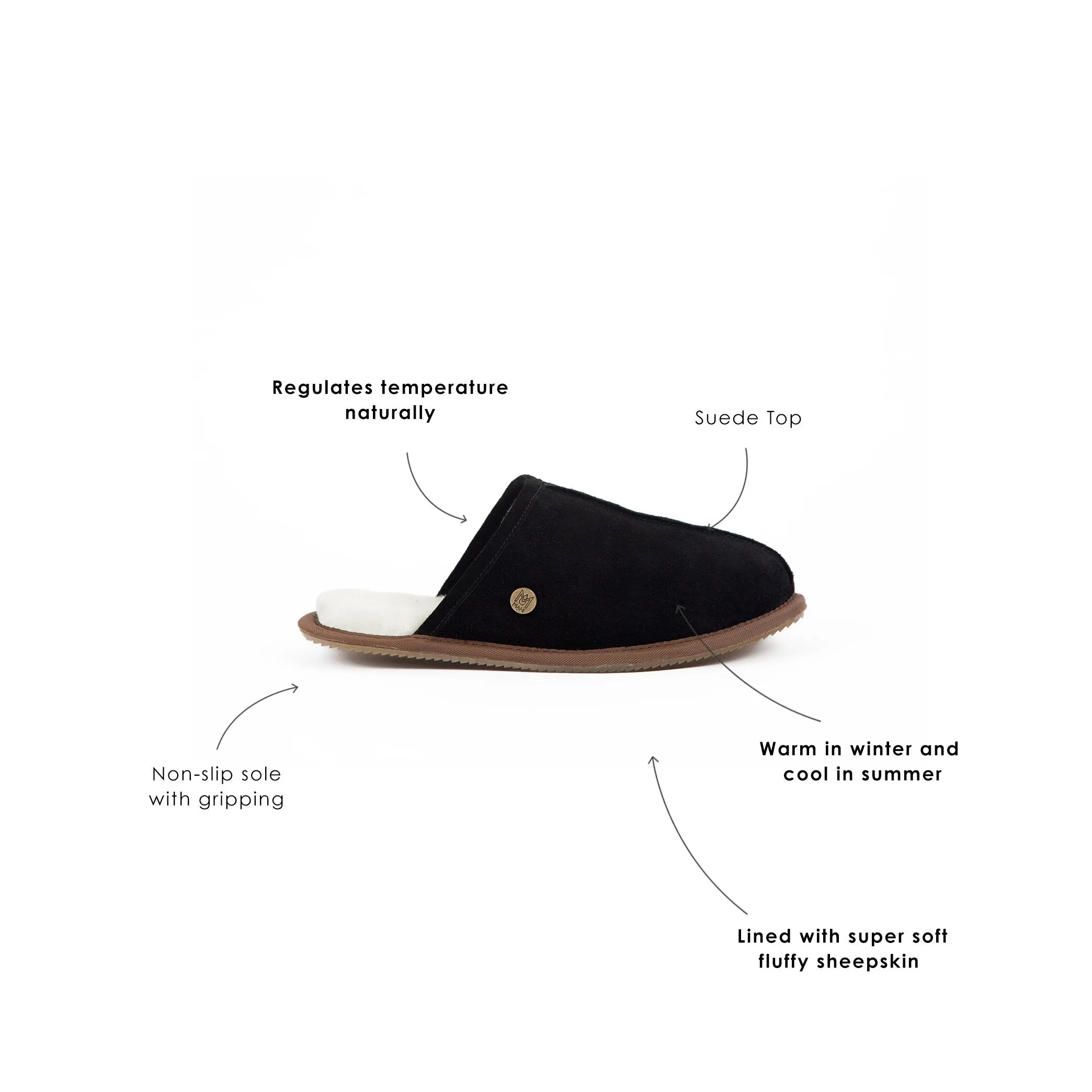 Men's Black Sheepskin Slippers