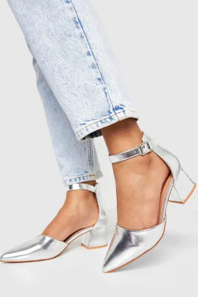 Metallic 2 Part Low Block Pointed Heels