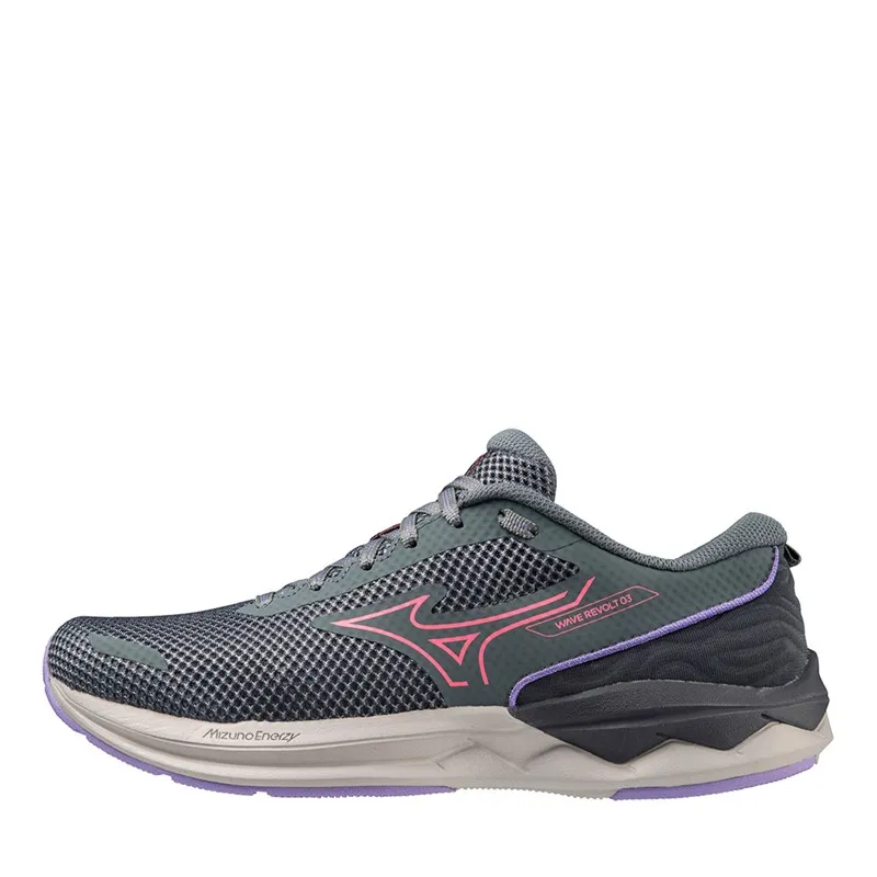 Mizuno Womens Wave Revolt 3 Neutral Running Shoes Stormy Weather/High-Vis Pink/Purple Punch