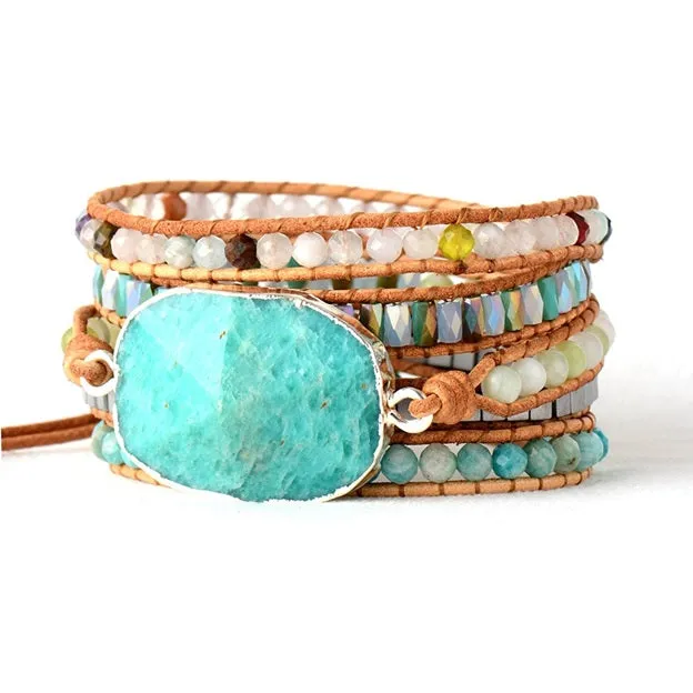 Natural Russian Amazonite Stone Wrap Mix Bracelet