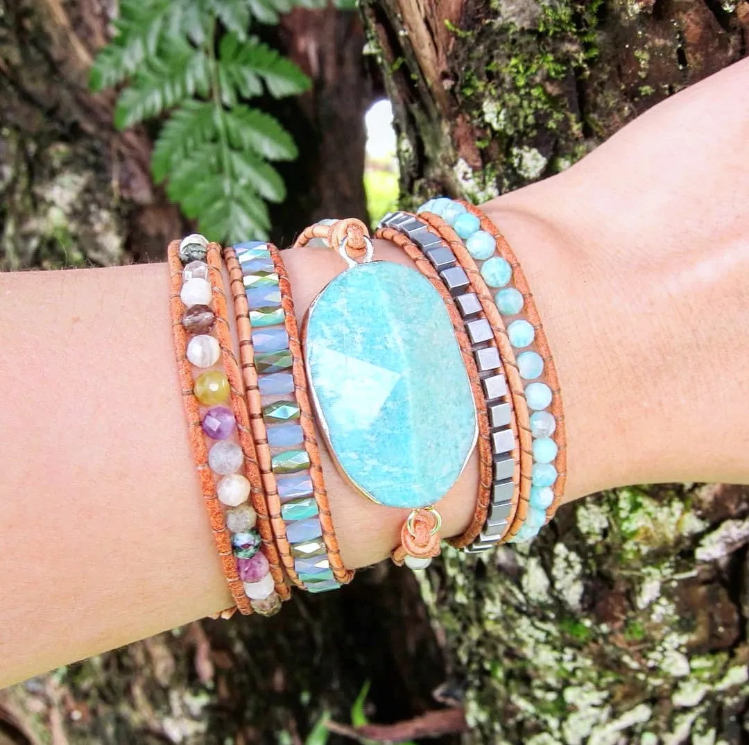 Natural Russian Amazonite Stone Wrap Mix Bracelet